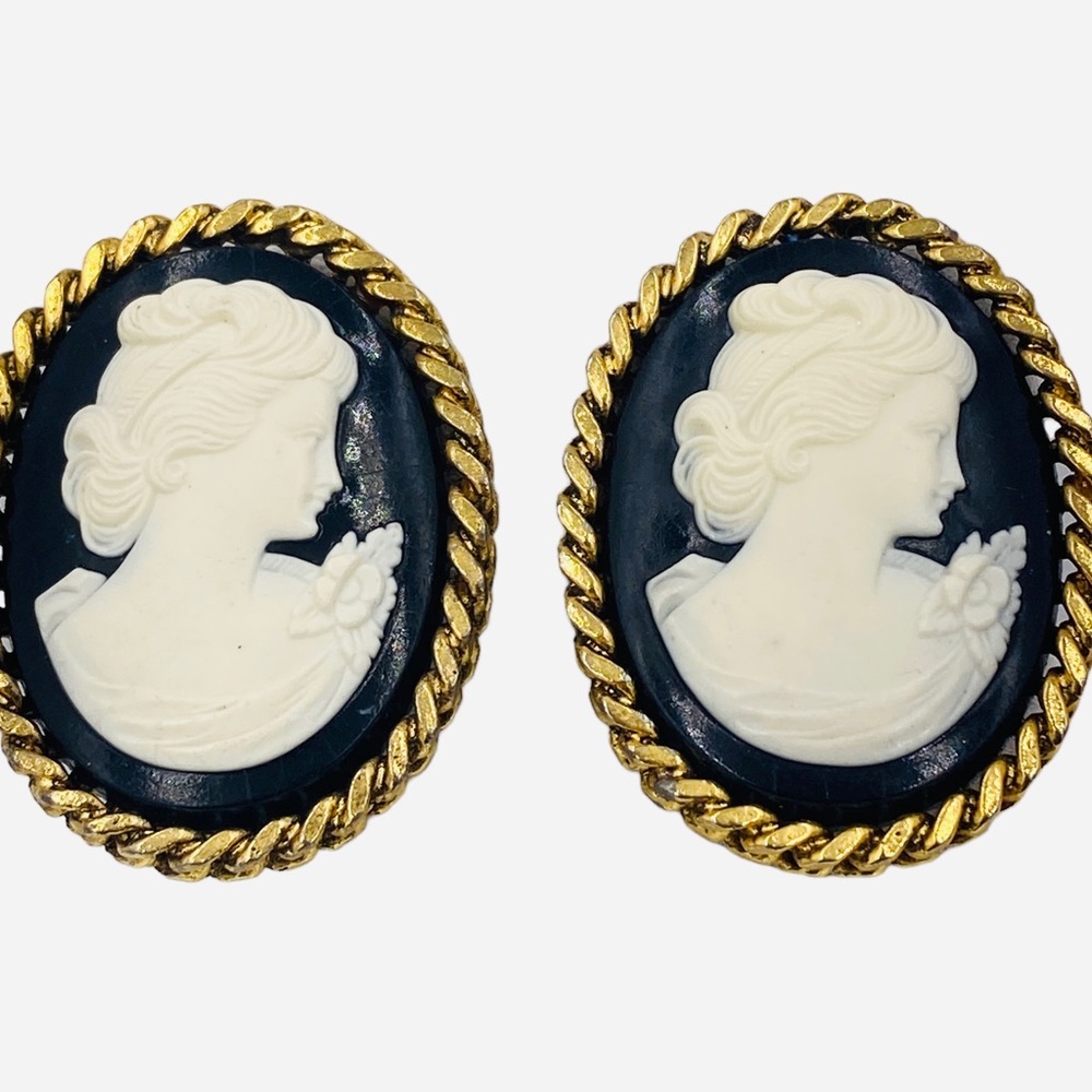 Enormous Jay Feinberg ( Strongwater) Cameo Clip Earrings